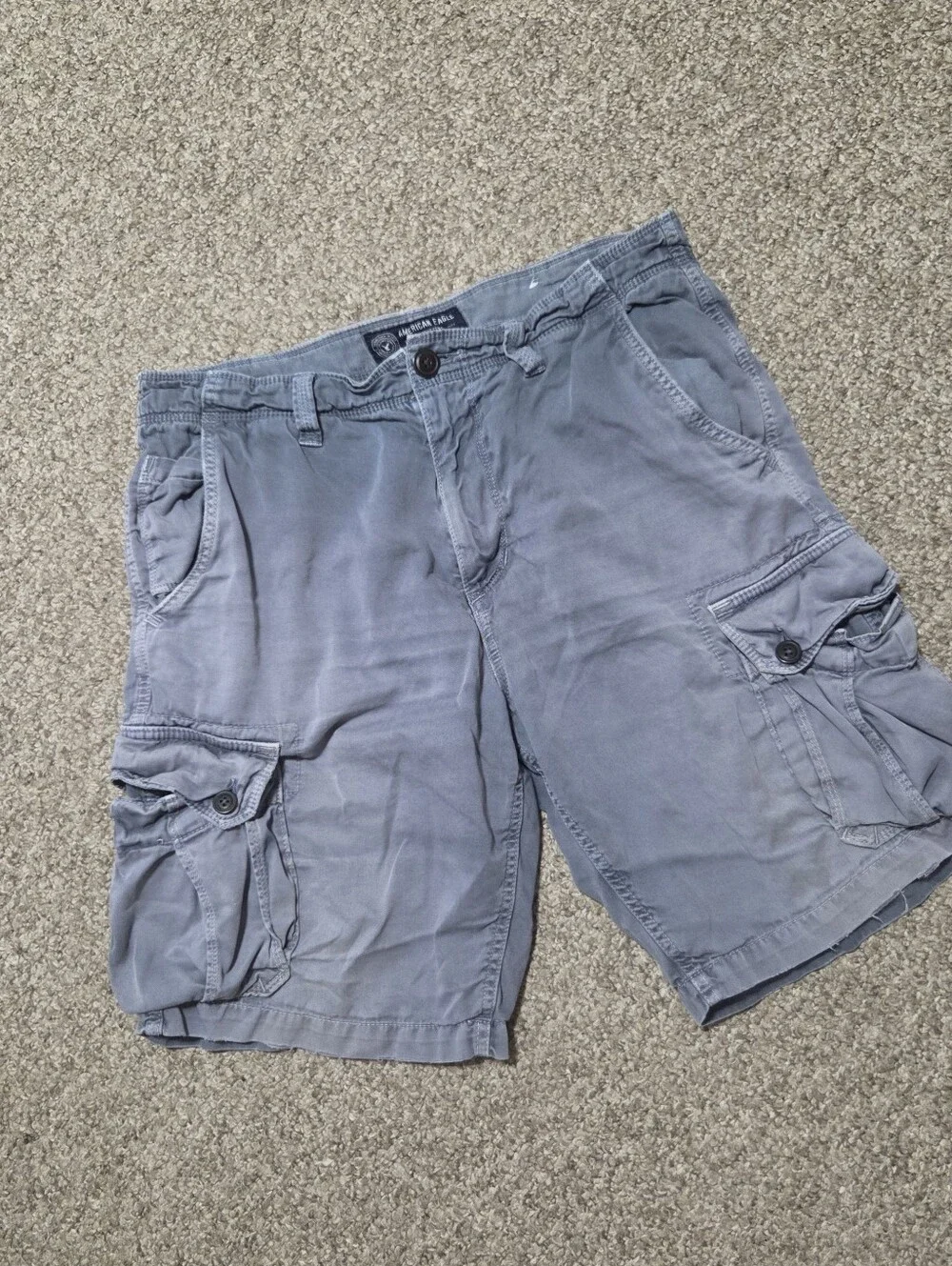 Y2K American Eagle Men's Classic Cargo Shorts Gray/Blue Size 34